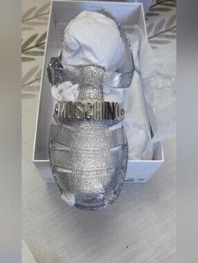 Moschino Silver Glitter Logo Jelly Sandal